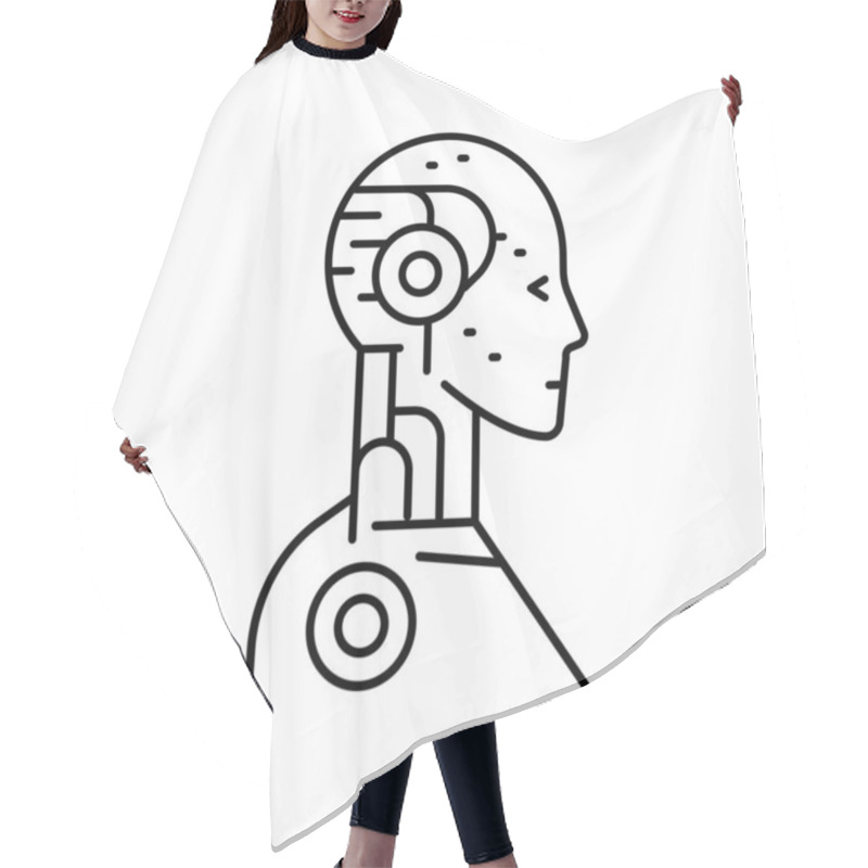 Personality  Intelligent Robot Lline Icon.  Hair Cutting Cape