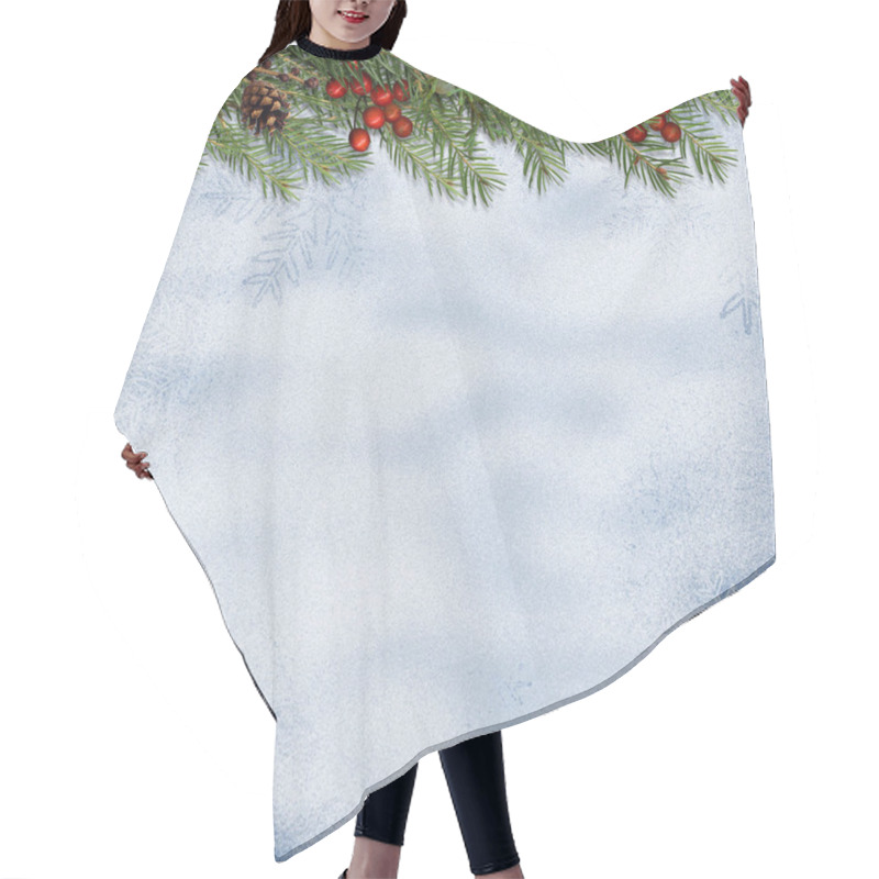 Personality  Christmas Background With A Border Of Fir Branches, Holly And Co Hair Cutting Cape