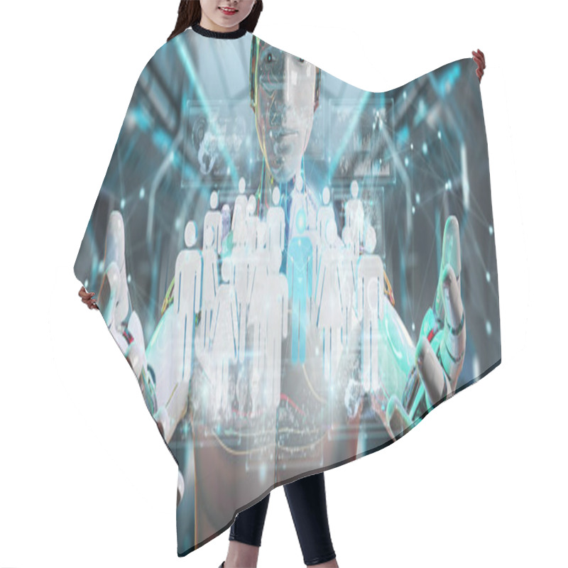 Personality  White Cyborg Controlling Group Of People 3D Rendering Hair Cutting Cape