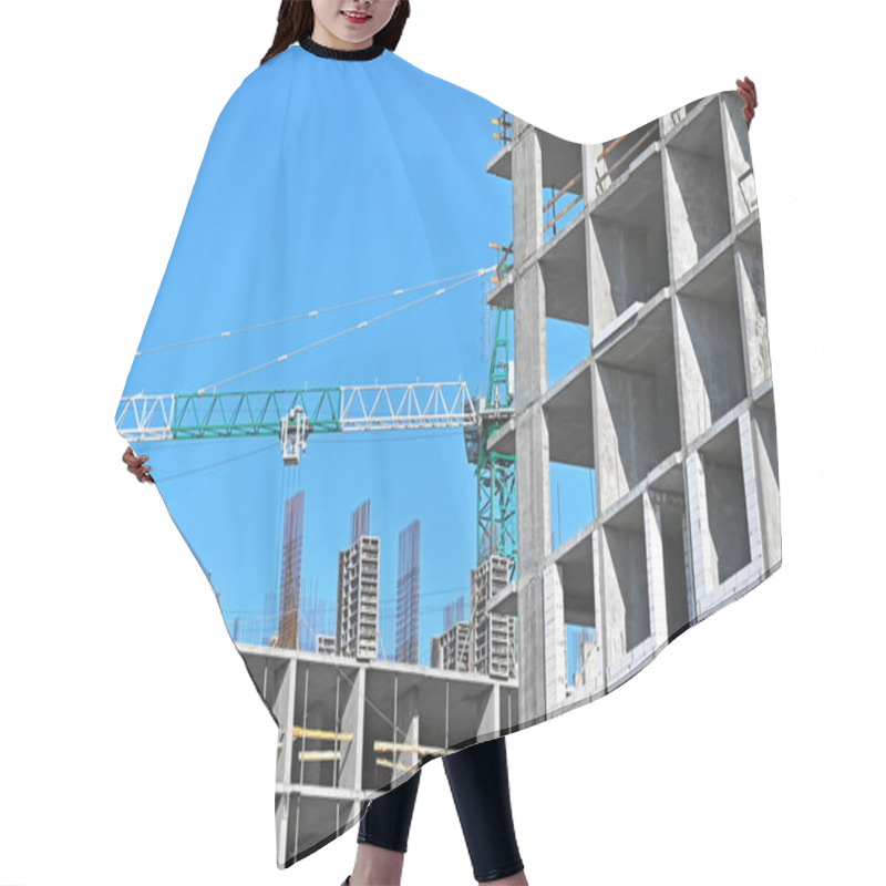 Personality  Crane And Building Under Construction Against Blue Sky Hair Cutting Cape