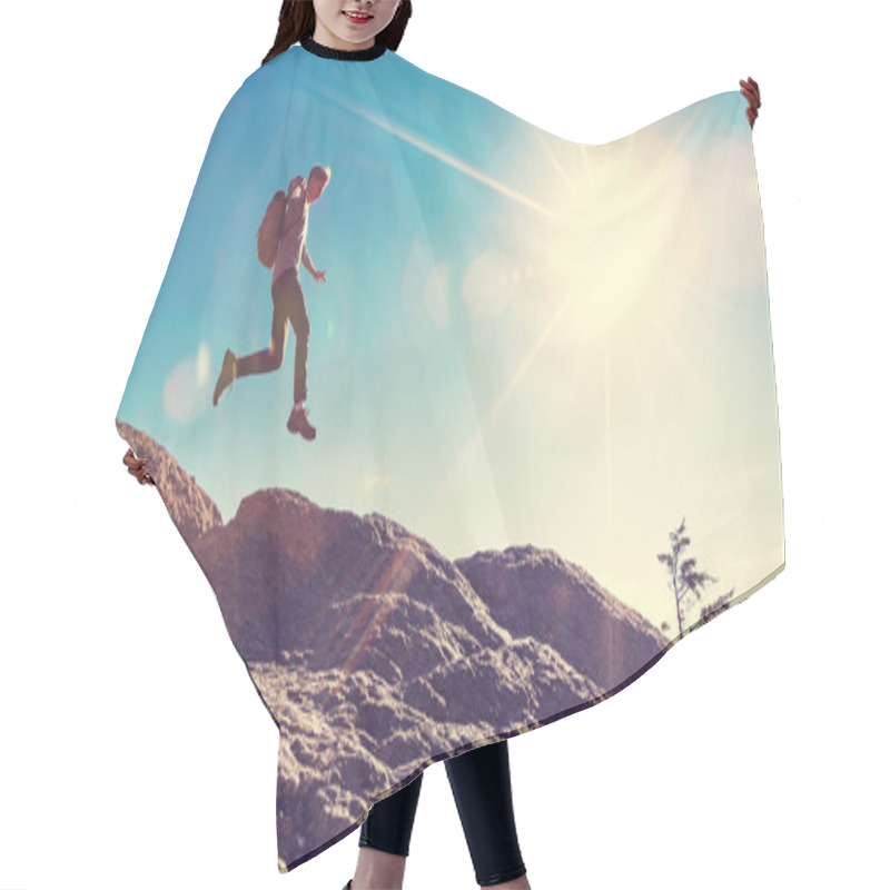 Personality  Man Jumping Over Gap On Mountain Hair Cutting Cape