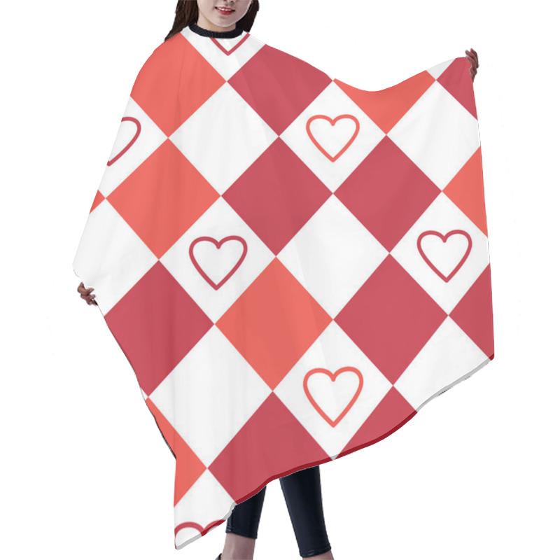 Personality  Geometric Seamless Pattern With White And Red Squares And Hearts. Vector Illustration Hair Cutting Cape