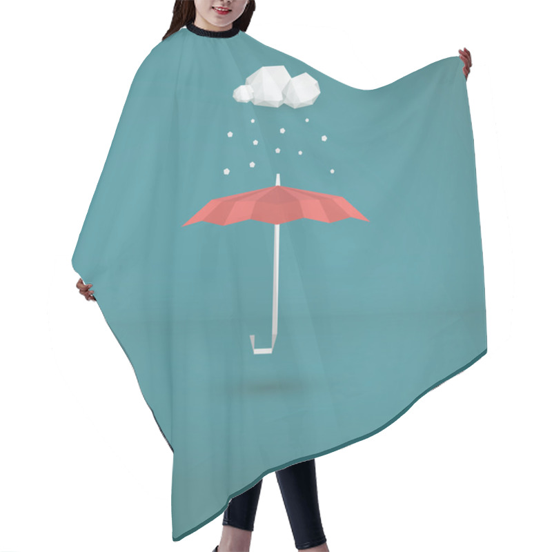 Personality  Christmas Snowing Card. Red Umbrella And Falling Snowflakes. Holiday Postcard Template. Hair Cutting Cape