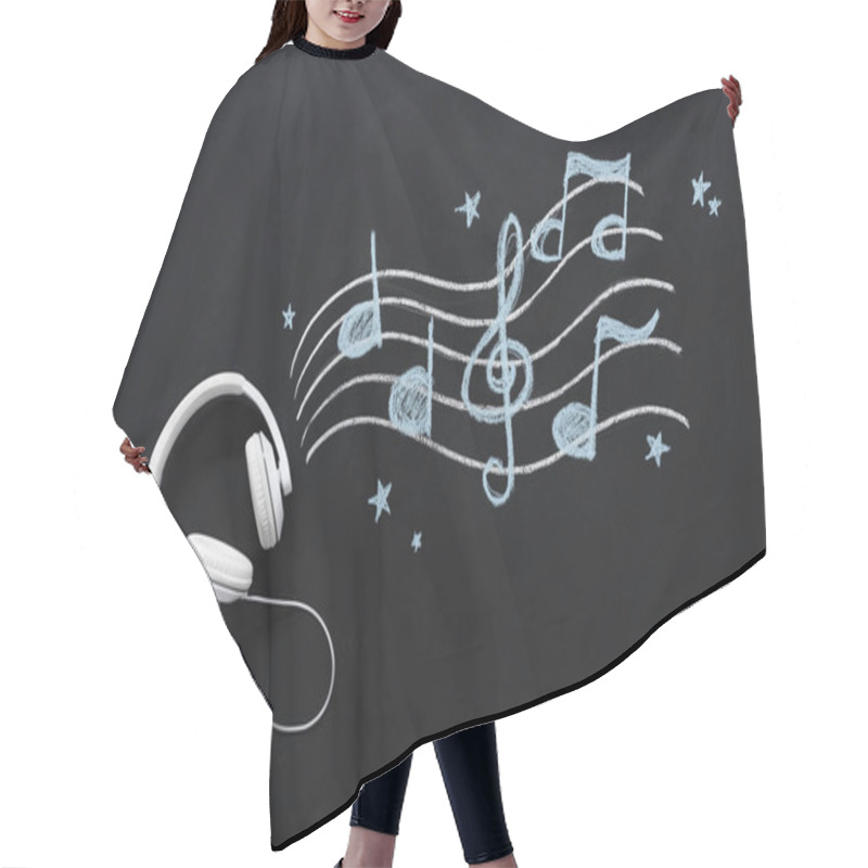 Personality  Headphones With Musical Notes Drawn On Chalkboard Hair Cutting Cape