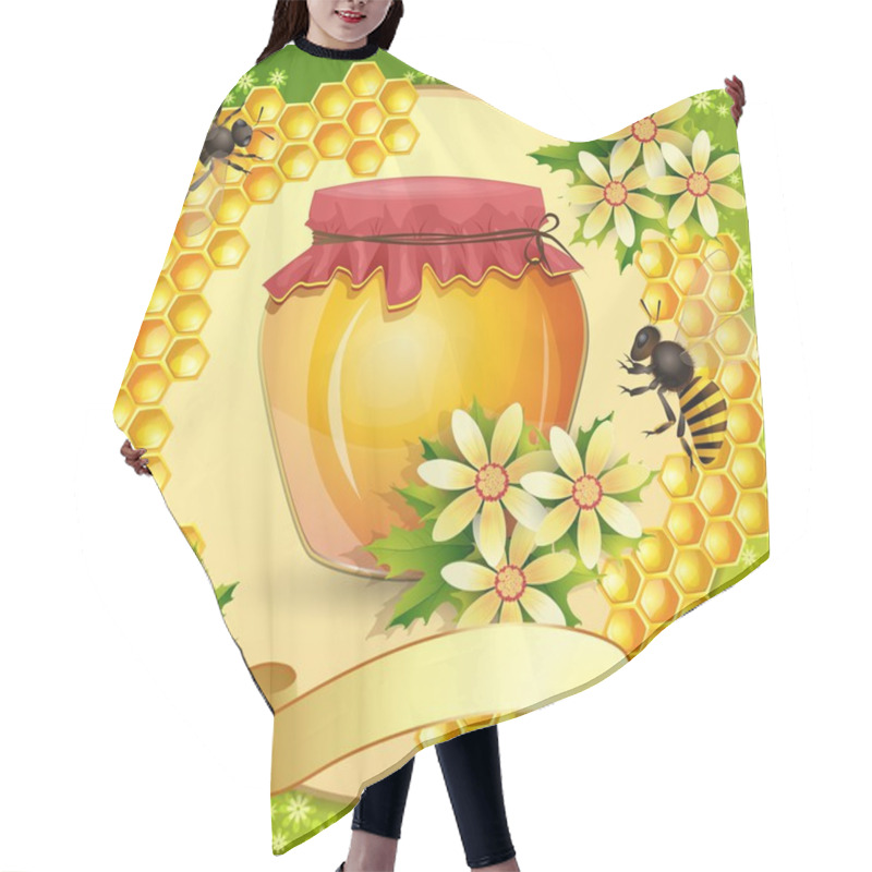 Personality  Background With Honeycomb,honey Jar And Bees Hair Cutting Cape