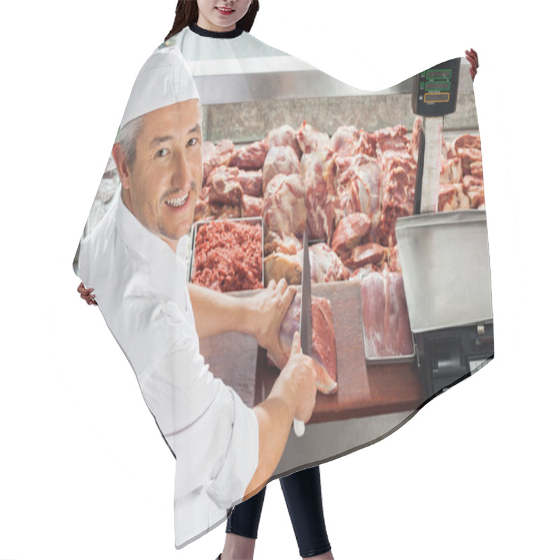 Personality  Butcher Cutting Meat At Display Cabinet Hair Cutting Cape