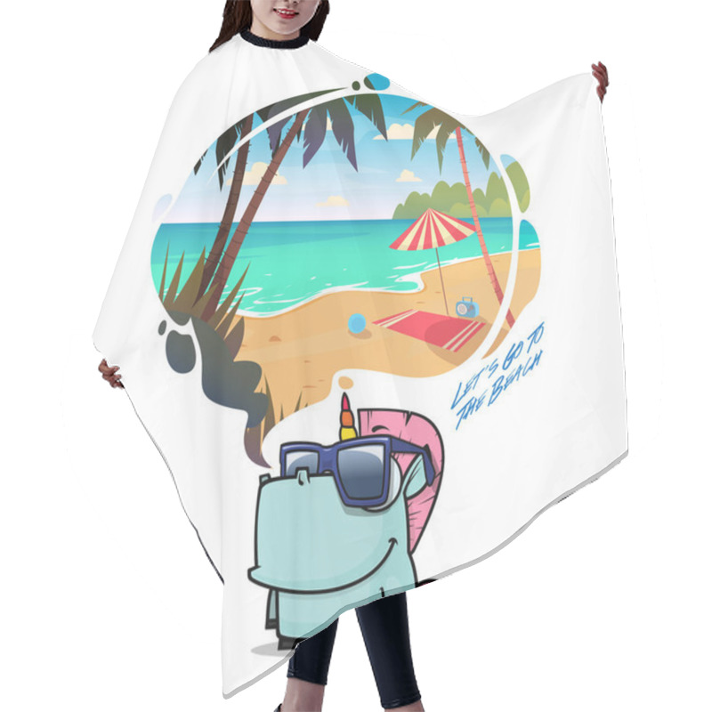 Personality  To The Beach. Funny Vector Illustration With Animal Character An Hair Cutting Cape