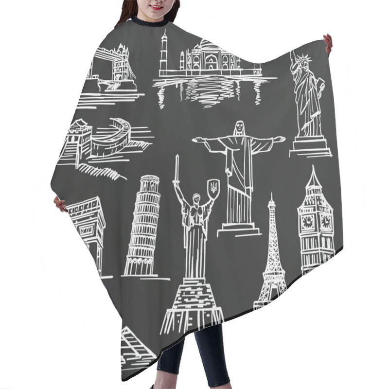 Personality  Chalkboard Sketch Of Hand Drawn Tourist Places, Template Design Element, Vector Illustration Hair Cutting Cape