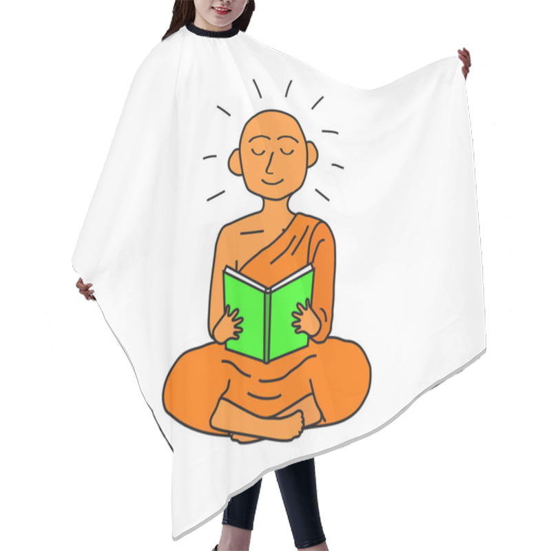 Personality  Buddhist Monk Is Reading A Book On A White Background. Cartoon. Vector Illustration. Hair Cutting Cape