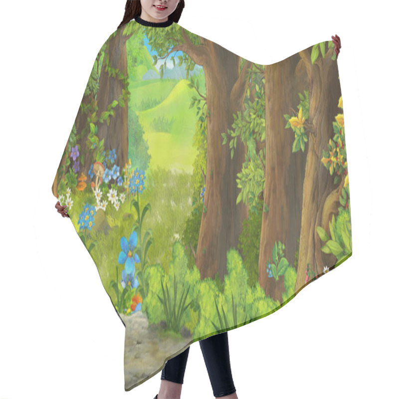 Personality  Cartoon Summer Scene With Path In The Forest - Nobody On Scene - Illustration For Children Hair Cutting Cape