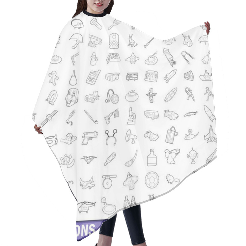 Personality  100 Toys Icons Set, Outline Style Hair Cutting Cape