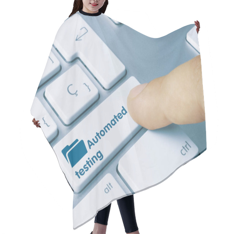 Personality  Automated Testing - Inscription On White Keyboard Key Hair Cutting Cape