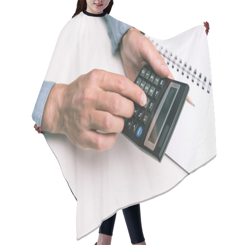 Personality  Hands With Calculator And Notepad Hair Cutting Cape