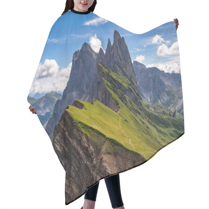 Personality  Amazing Views In The Dolomites Mountains.  Hair Cutting Cape