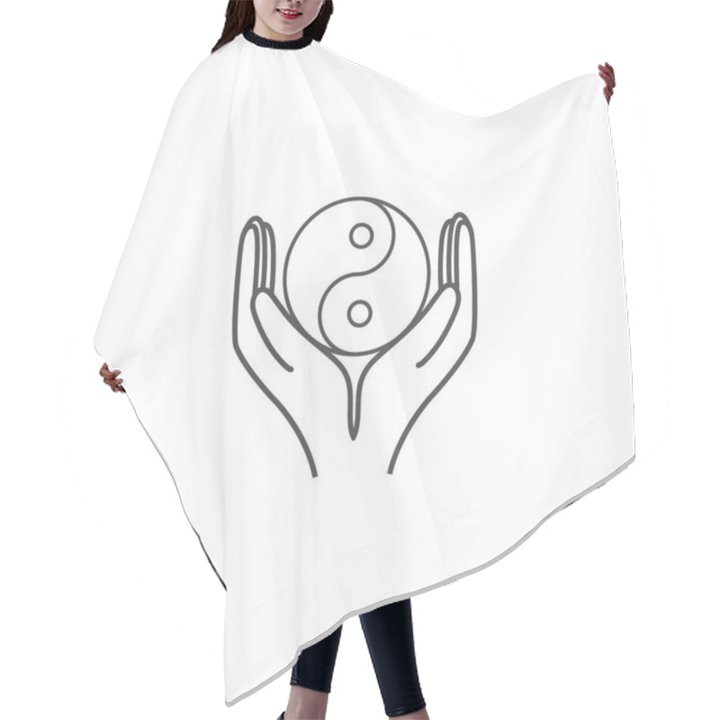 Personality  Hands Holding Yin Yang Icon. Vector Illustration, Flat Design. Hair Cutting Cape