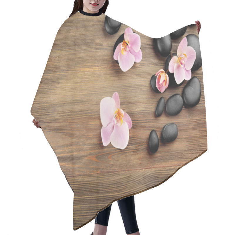 Personality  Spa Stones And Orchid Flowers  Hair Cutting Cape