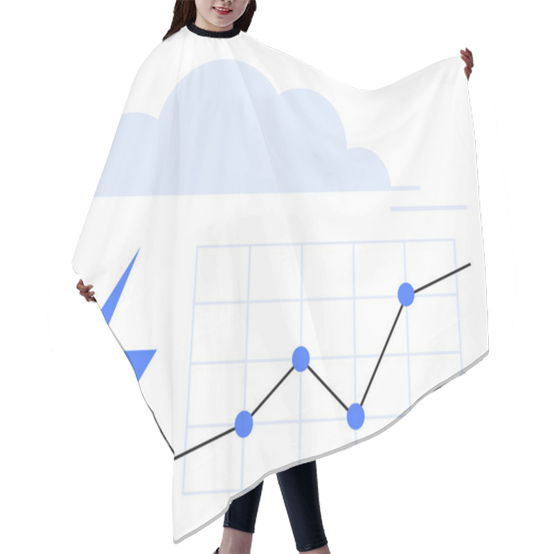 Personality  Rising Trend Graph On A Grid With Blue Data Points, Cloud Graphic, And Lightning Bolt. Ideal For Analytics, Technology, Cloud Computing, Innovation, Energy Usage, Sustainability Abstract Line Flat Hair Cutting Cape