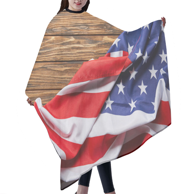 Personality  Top View Of Usa Flag On Wooden Textured Surface With Copy Space Hair Cutting Cape