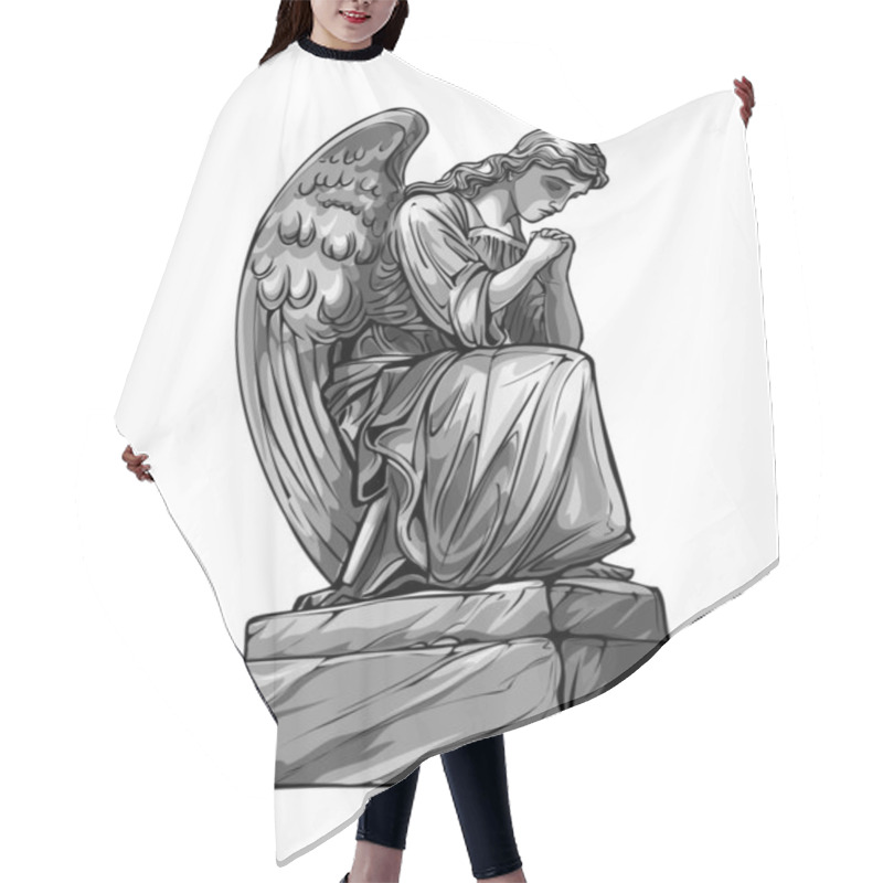 Personality  Crying Praying Angel Sculpture With Wings. Monochrome Illustration Of The Statue Of An Angel. Isolated. Vector Illustration. Hair Cutting Cape