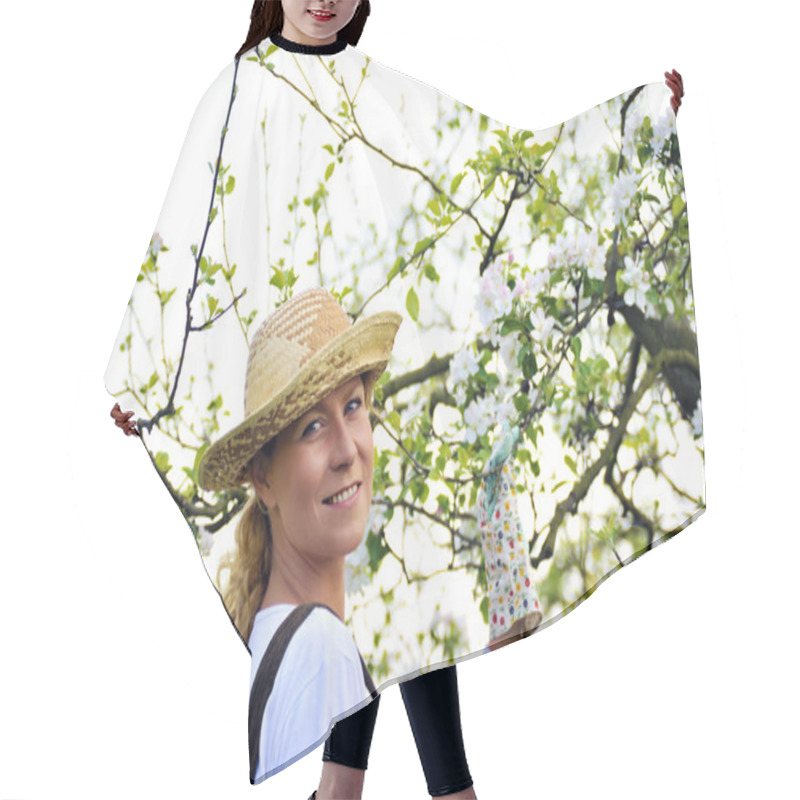 Personality  Young Woman Gardening - In Apple Tree Orchard Hair Cutting Cape