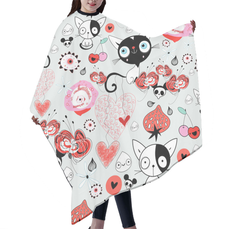 Personality  Floral Pattern With Kittens Hair Cutting Cape