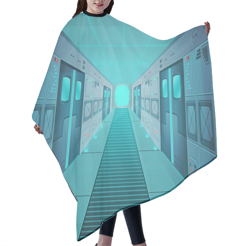 Personality  Corridor In A Spaceship.Vector Cartoon Background Interior Room Sci-fi Spaceship. Background For Games And Mobile Applications. Hair Cutting Cape