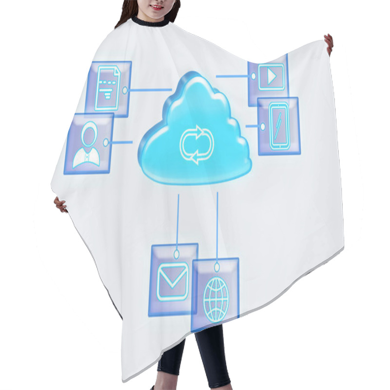 Personality  Illustration Of Digital Cloud With Different Icons On White Background. Modern Technology Concept  Hair Cutting Cape