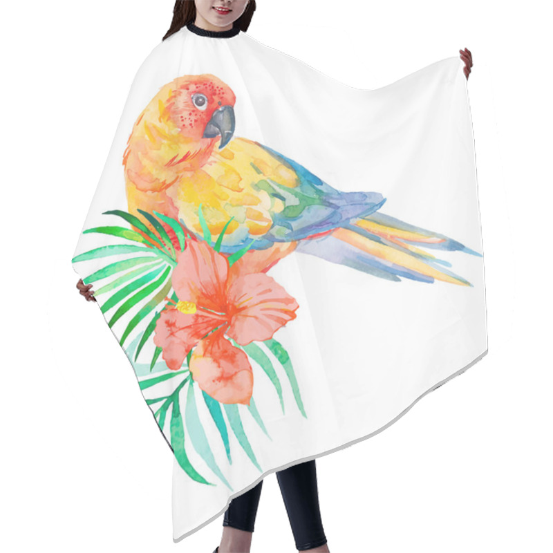 Personality  Tropical Birds Isolated On White Background. Palm Leaves And Tropical Flower. Parrot. Hair Cutting Cape