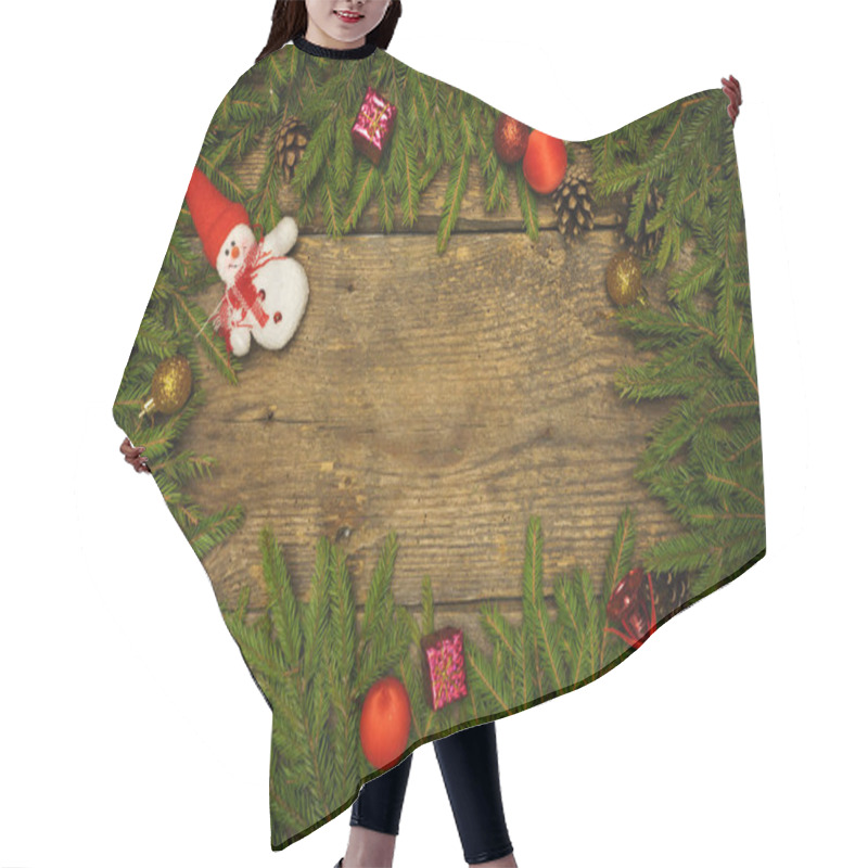 Personality  Christmas Border With Fir Tree Branches, Cones And Christmas Dec Hair Cutting Cape