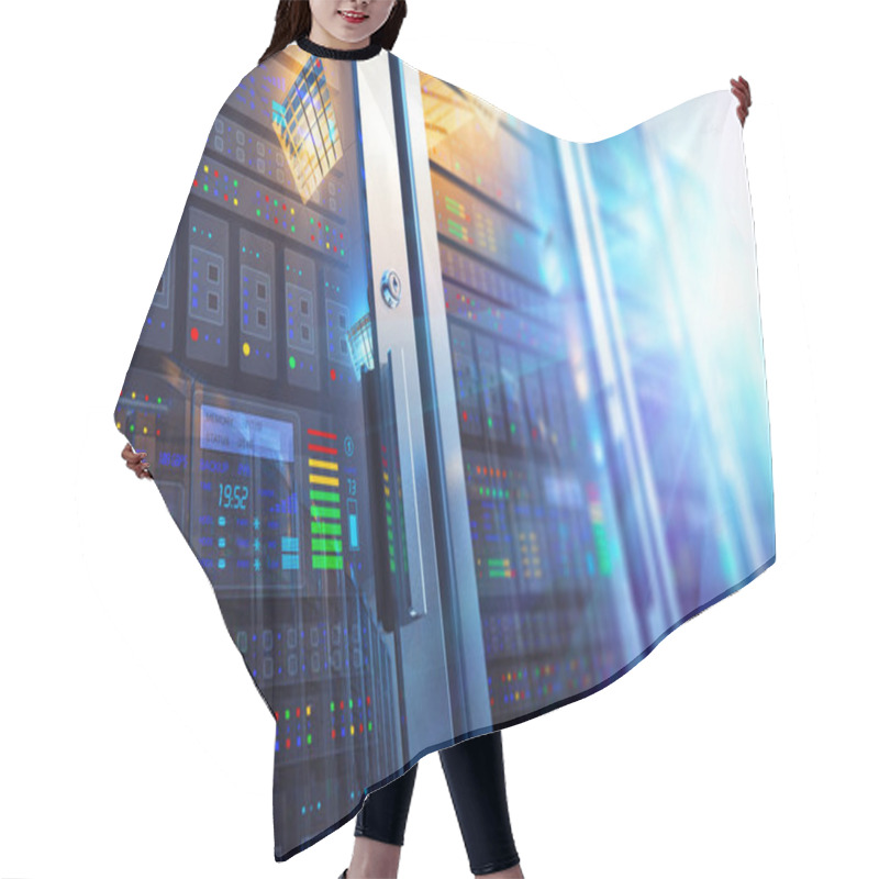 Personality  Modern Web Network And Internet Telecommunication Technology, Big Data Storage And Cloud Computing Computer Service Business Concept: 3D Render Illustration Of The Macro View Of Server Room Interior In Datacenter With Selective Focus Effect Hair Cutting Cape