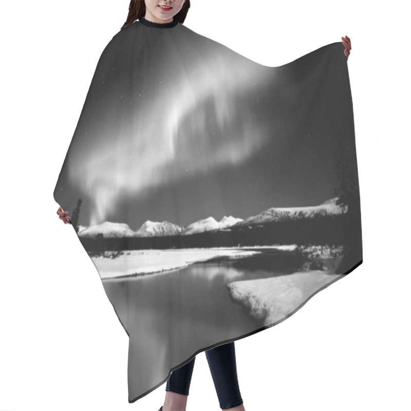 Personality  Aurora Natural Phenomenon Background  In Black And White HDR Hair Cutting Cape