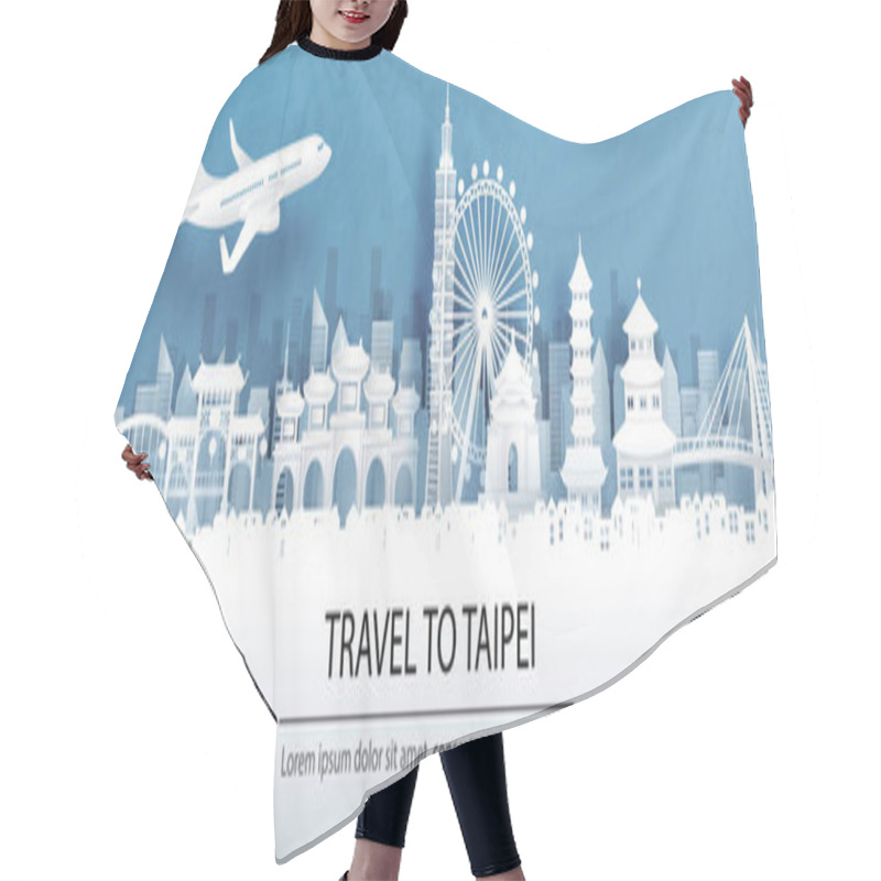 Personality  Travel Advertising With Travel To Taipei Concept With Panorama View Of City Skyline And World Famous Landmarks In Paper Cut Style Vector Illustration. Hair Cutting Cape