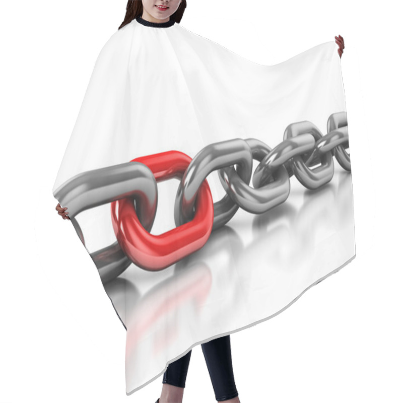 Personality  Abstract 3d Illustration Of Chain With One Red Link Over White Background Hair Cutting Cape