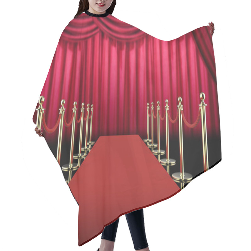 Personality  Red Carpet And Rope Barrier With Red Curtain Background Hair Cutting Cape