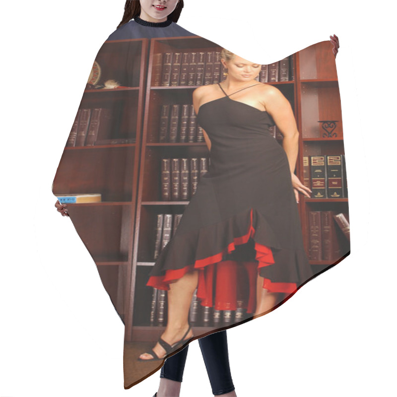 Personality  Elegant Black Drees With Red Trim - Library Studio Background Hair Cutting Cape