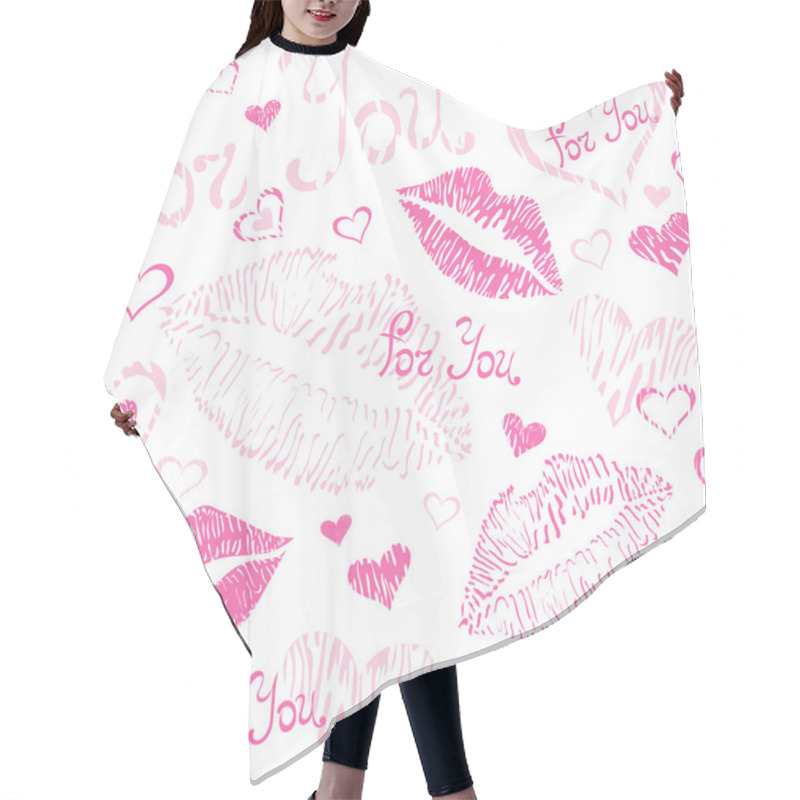 Personality  Seamless Pattern With Lipstick Kisses Hair Cutting Cape