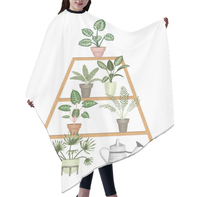 Personality  Vector Illustration Of Tropical Houseplants In Pots On A Stand I Hair Cutting Cape