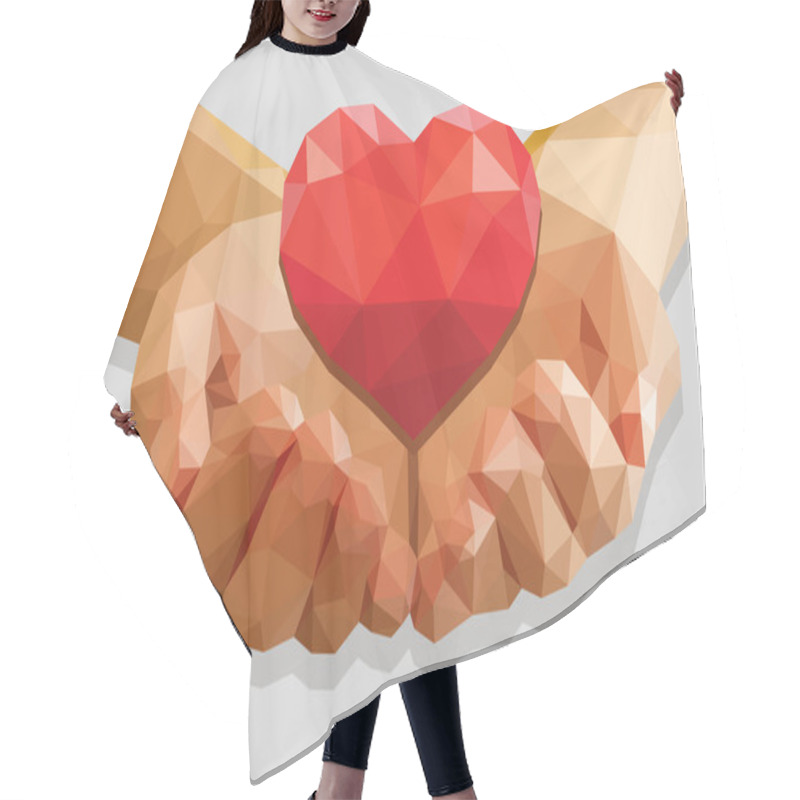 Personality  Cupped Hands Keep Red Heart Isolated Low-poly Polygon On A Gray  Hair Cutting Cape