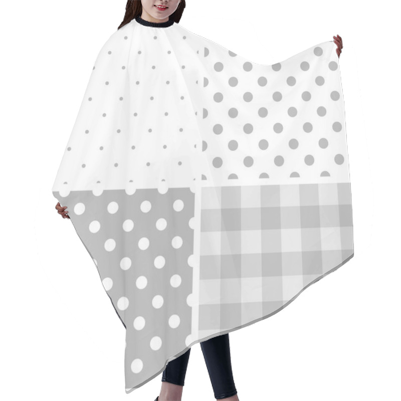 Personality  Tile Baby Grey And White Vector Pattern Set With Polka Dots And Checkered Plaid Hair Cutting Cape