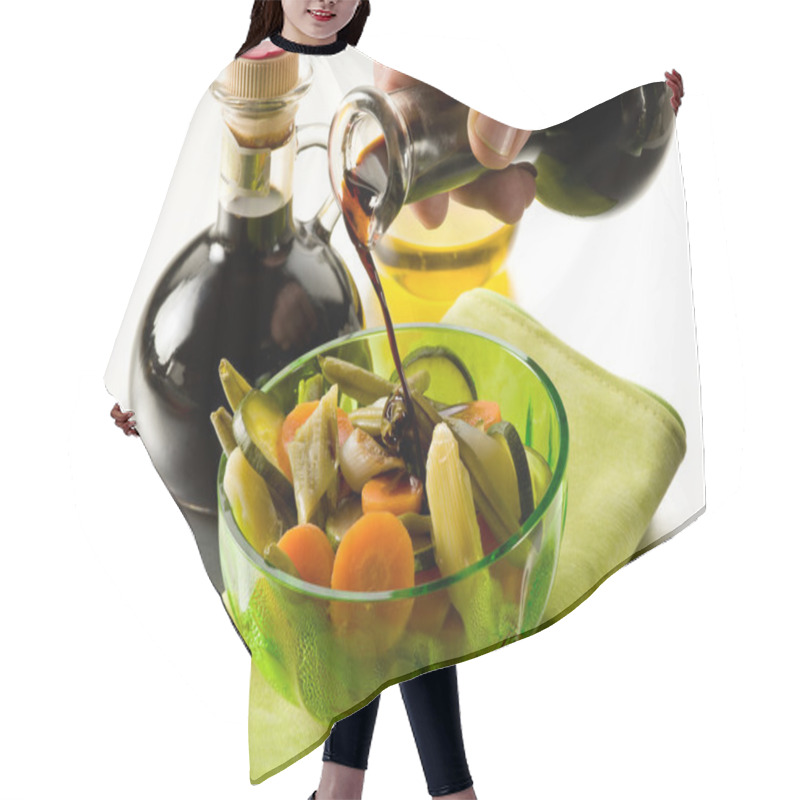 Personality  Pouring Balsamic Vinegar Over Steamed Vegetables Salad Hair Cutting Cape