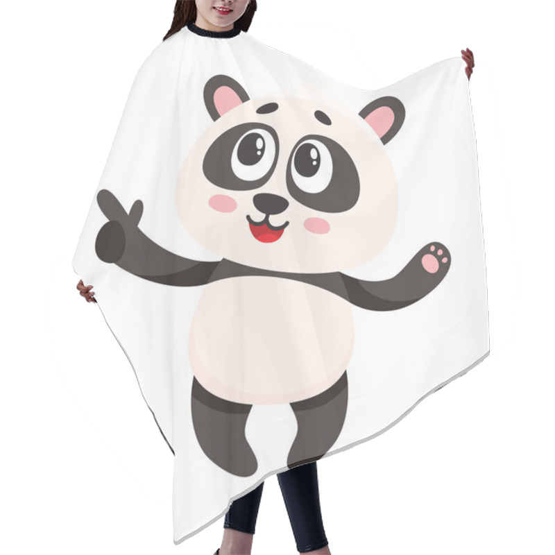 Personality  Funny Smiling Baby Panda Character Pointing To Something With Finger Hair Cutting Cape