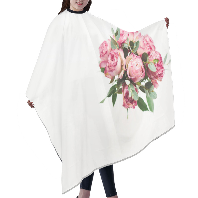 Personality  Pink Rose Flowers Bouquet On White Background. Minimal Spring Floral Concept. Hair Cutting Cape