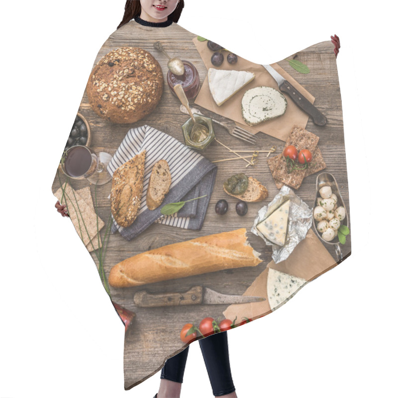 Personality  French Food On A Wooden Background Hair Cutting Cape