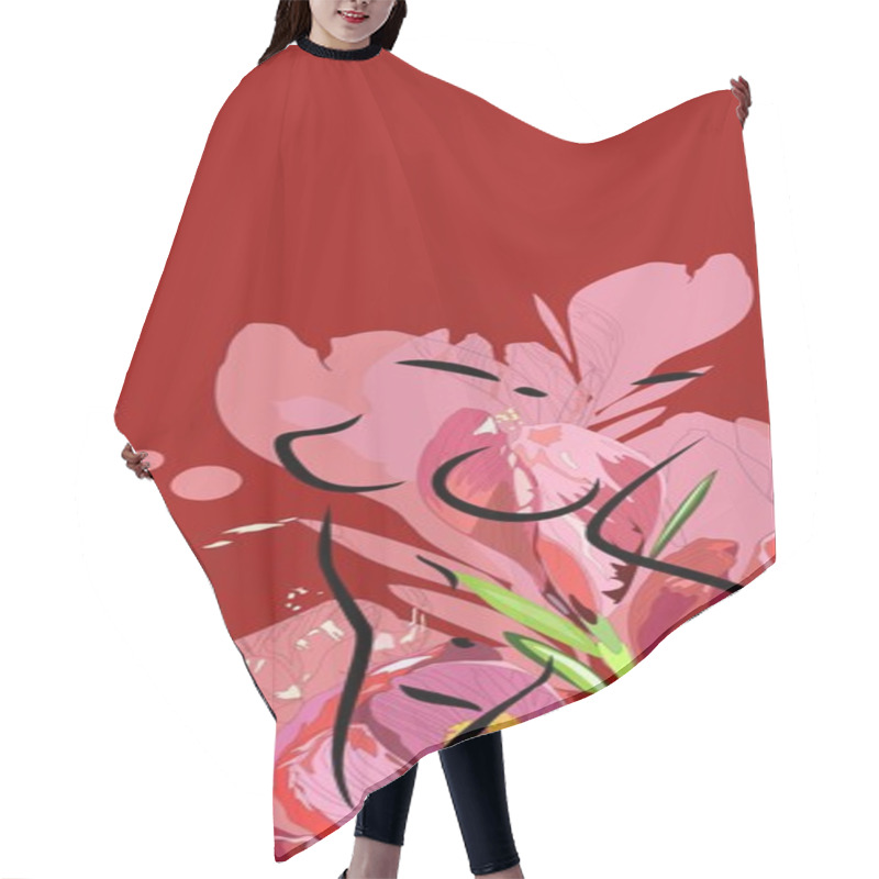 Personality  Sketch Of Woman Body On Floral Background Hair Cutting Cape