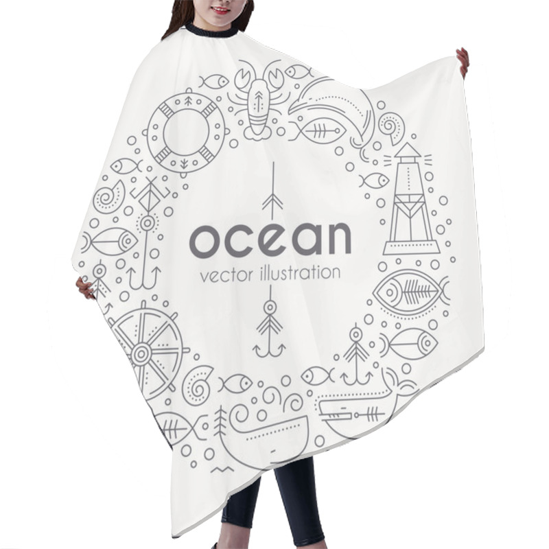 Personality  Vector Illustration With Outlined Nautical Signs And Marine Animals Forming A Ring Hair Cutting Cape