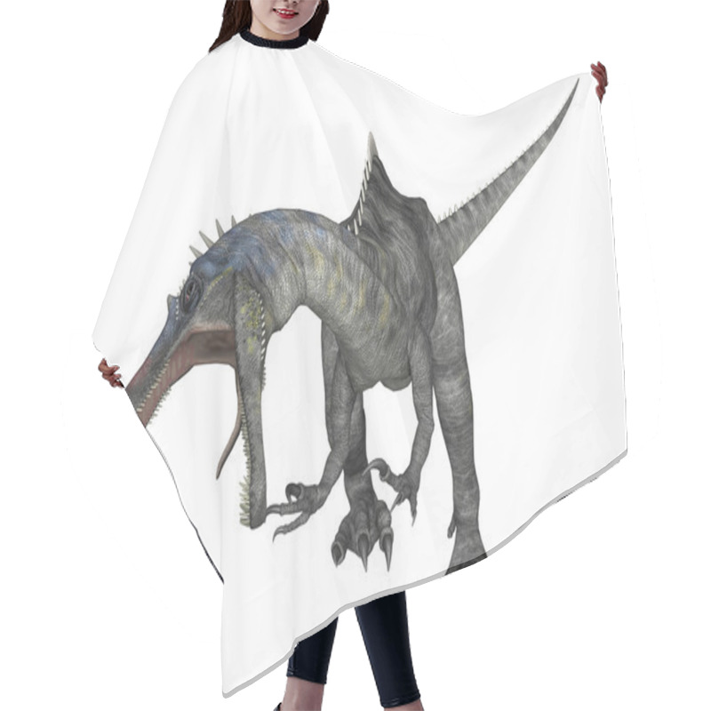 Personality  3D Rendering Dinosaur Suchomimus On White Hair Cutting Cape