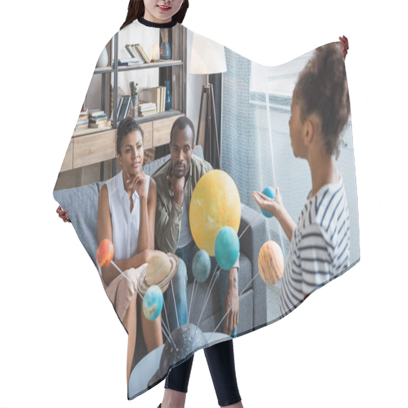 Personality  Girl Telling Parents About Solar System Hair Cutting Cape