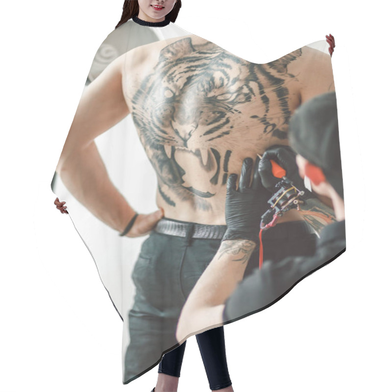 Personality  Tattoo Of A Tiger Hair Cutting Cape