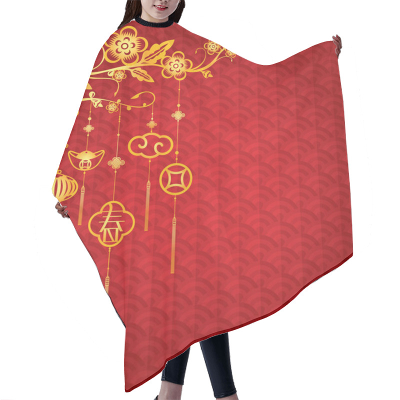 Personality  Chinese New Year Background With Golden Decoration Hair Cutting Cape