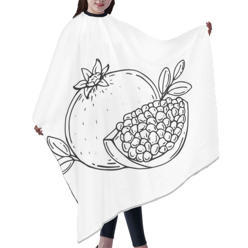 Personality  Pomegranate. Half Of Pomegranate. Pomegranate Seeds. Vector Illustration. Hand Drawn.  Hair Cutting Cape